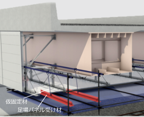 足場パネル受け材取付け